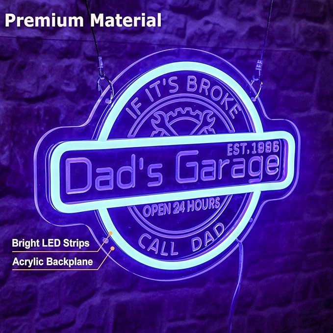 Custom Neon Garage Sign, Personalized Father's Day Gifts, Garage LED Neon Light For Man Cave Decor, Multiple Mounting Ways, Dimmable Neon Garage Name Sign For Men, Dad