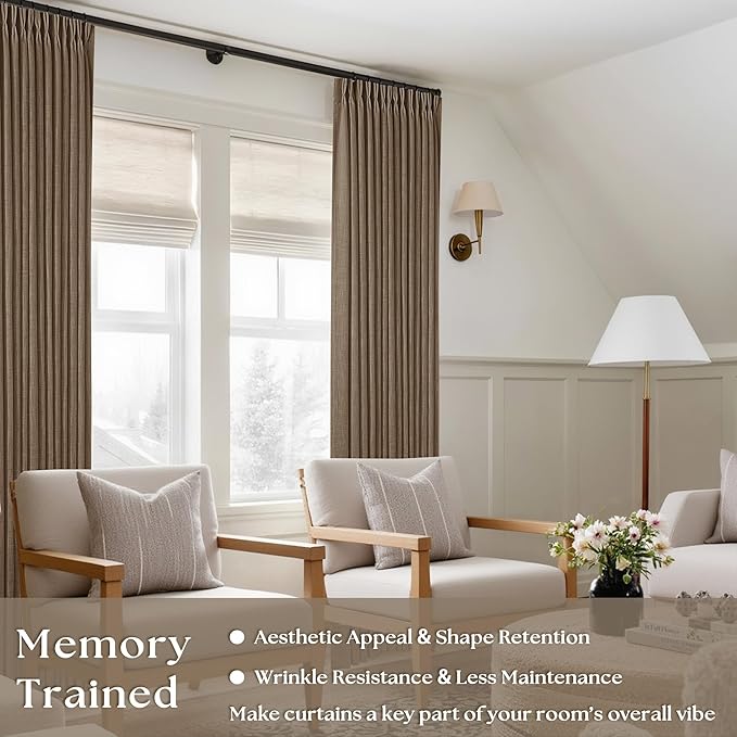 Extra Long Brown Linen Curtains 120 Inches Long Dutch Cocoa Boho Country Farmhouse Curtain Light Filtering Semi Sheer Back Tab Pinch Pleat Curtain for Tall Ceiling Living Room Bedroom 2 Panels