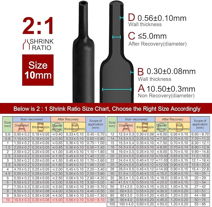 Chanzon 3/8 inch (10mm) Black Heat Shrink Tubing - 80Ft Roll 2:1 Ratio Polyolefin Sleeving Wrap 1pcs