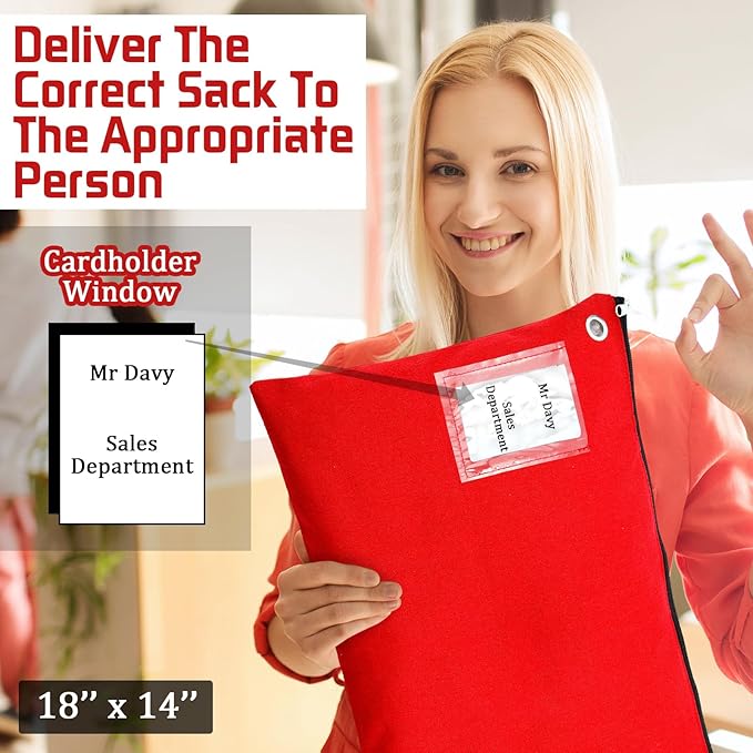 2 Pcs Interoffice Mailer Canvas Transit Sack Zipper Bag 18" x 14" Large Zipper Pouch with Grommet Interoffice Mail Bag (Red)