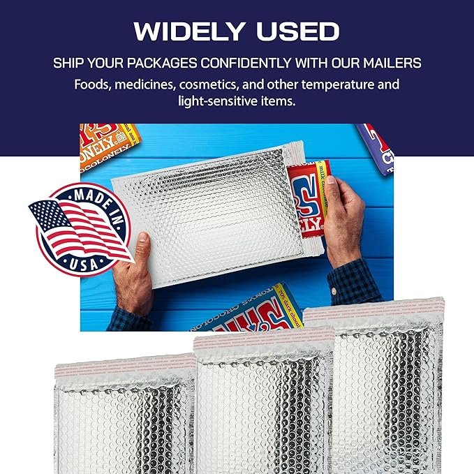 200-Pack Insulated Silver Thermal Bubble Mailers 15 x 17 - Waterproof Metallic Foil Self-Sealing Padded Envelopes for Cold Shipping, Perishables, Food, Cosmetics, Pharmaceuticals