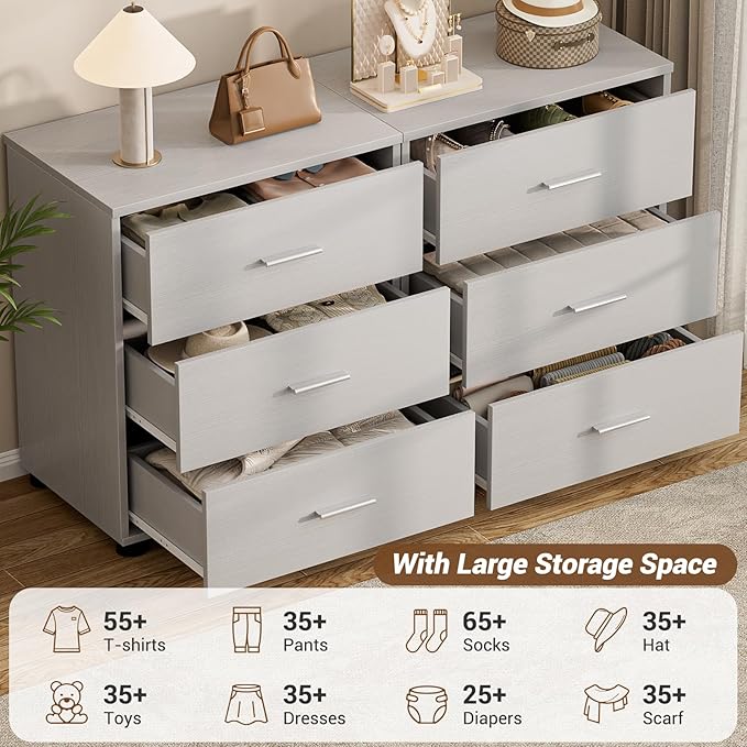 Aheaplus Closet Drawers Set of 2, Wood Closet Organizers and Storage with 3 Drawers, Closet Drawers Organizer System, Nightstands Bedside End Table with 3 Drawers Storage for Bedroom, Grey