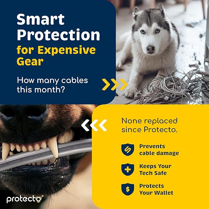 PROTECTO 2-Pack Heavy Duty Cord Protectors from Pets No Chew Solution, 7ft Easy to Use Dog & Cat Cord Protector, Clear & Odorless Critter Cord Covers for Pets, Power Audio Video Wire Protector Tubing