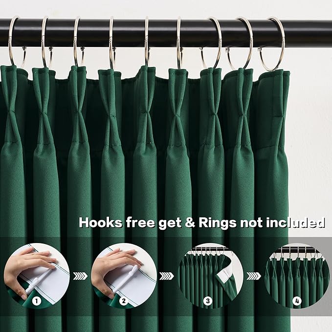 KEQIAOSUOCAI Emerald Hunter Green Curtains 102 Inches Long 2 Panels Set, Custom Viral Pleat Curtain with Hooks, Pinch Pleated Drapes for Living Room Bedroom,40 Wide x 102 Inch Lenth
