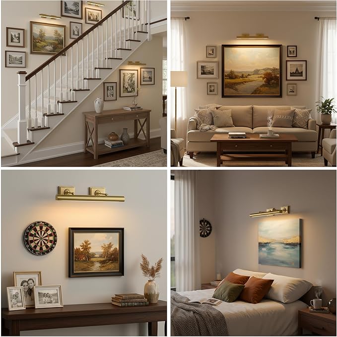 Picture Light, 30 in Hardwired Picture Lights for Wall, Dimmable Wall Sconces Poster Light, Brass 4 Lighting for Paintings Frames Art Display Gallery Bedroom Living Room No Bulbs