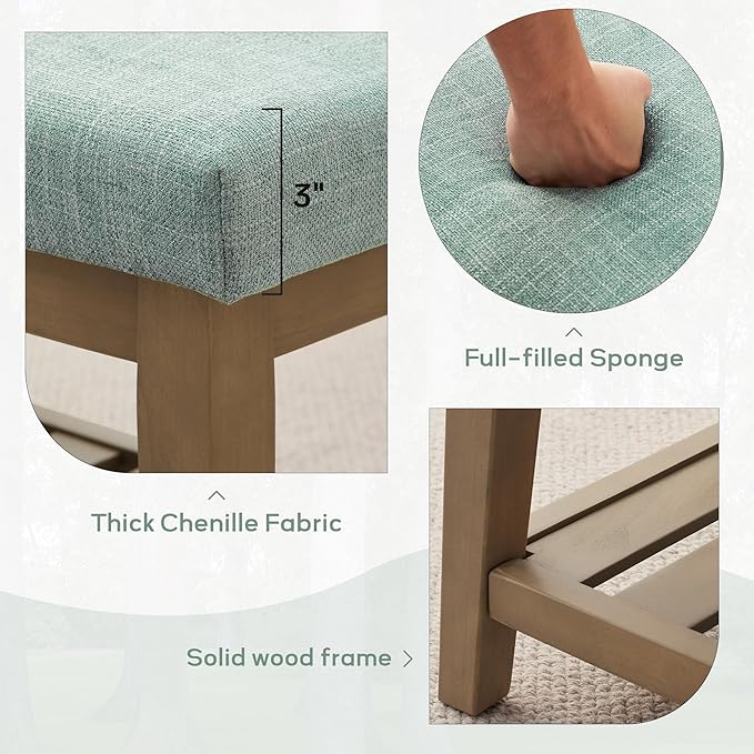 Entryway Shoe Bench with Cushion, End of Bed Bench,Upholstered Bench for Kitchen, Bench with Solid Wood Shelf, Fabric Ottoman Bench for Hallway, Living Room (Teal)