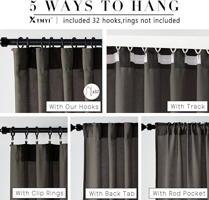 XTMYI Brown Curtains 84 Inch Length 2 Panels Set for Living Room,Linen Semi Sheer Light Filtering Rustic Farmhouse Curtains Drapes 84 Inches Long