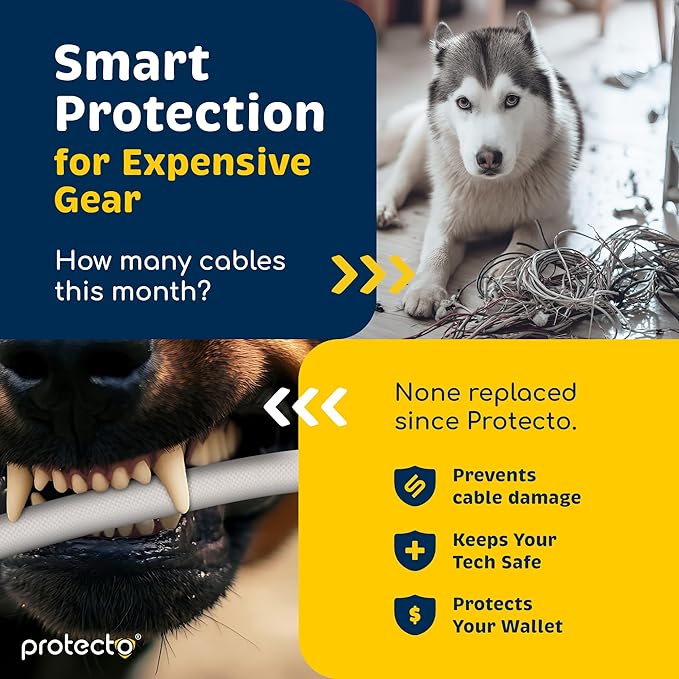 PROTECTO Heavy Duty Dog & Cat Cord Protector 10ft Long Sleeve, Easy-to-Use 1/2 in Cord Cover for Pet, Odorless White Color, No Chew Solution for Power, Audio & Video Wire Tubing, Fits 6-8 Cables