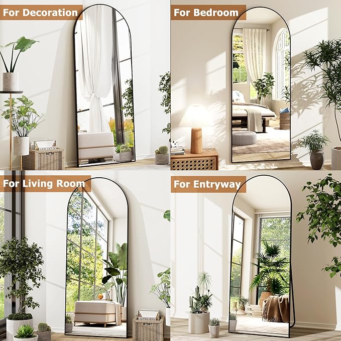GLSLAND 26" x 71" Arched Full Length Mirror - Black Full Body Mirror - Extra Large Floor Mirrors for Bedroom, Living Room, Bathroom