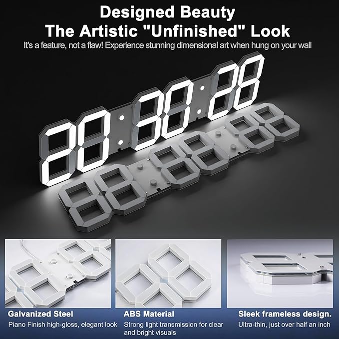 Large Digital Wall Clock 27" with Remote Control,3D Led Clock Adjustable Brightness Timer 12/24 Hr Time/Date/Temperature for Living Room/Office/Restaurant