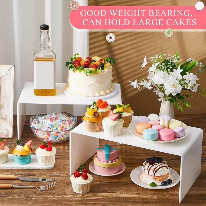 2 Pcs 14 Inch Large Acrylic Risers Display Stands 5 mm Thick Acrylic Shelf Riser Showcase for Collectibles Jewelry Cupcakes Food Figures Perfume Cabinet (White)