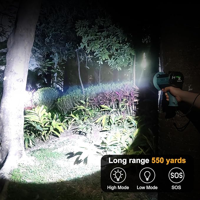YIERBLUE Rechargeable Spotlight Flashlight with 1000000 High Lumen LED, IP67 Waterproof Long Running Spot Light searchlight, Impact Resistant Handheld Spotlight with Foldable Stand Red Lens