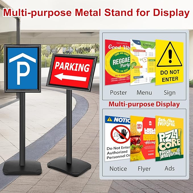 Heavy Duty Sign Holder Stand 8.5x11 Inch - Pedestal Floor Standing Sign Holder with Weighted Base - Vertical & Horizontal Poster/Menu Stand for Indoor/Outdoor Business Store Advertising, Black