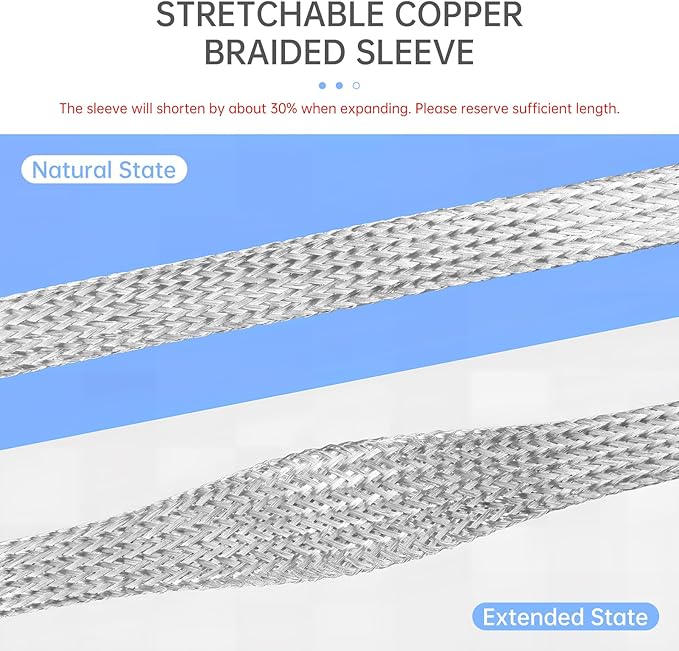 Copper Wire Loom - EMI/RFI Shielding Flexible Cable Management for Automotive Audio, Industrial Expandable Cables, Marine Wiring & Computer Case ﻿ (Tinned Copper, 25mm (1")-6.56ft)