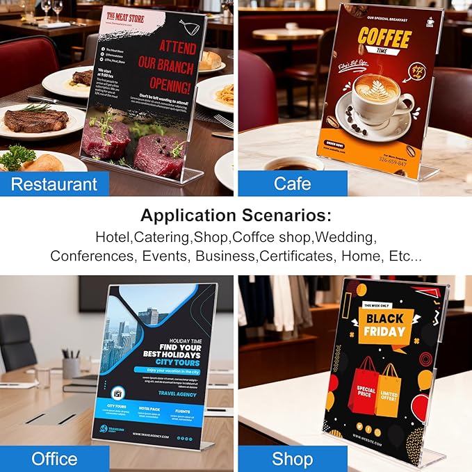 6 Pack Acrylic Sign Holder 8.5 x 11, L-Shape Clear Plastic Display Stand for Tabletop, Acrylic Stands for Flyers, Table Paper Holder, Vertical Sign Holder 8.5x11 for Restaurants, Office and School (Slant 6 Pack 8.5x11)