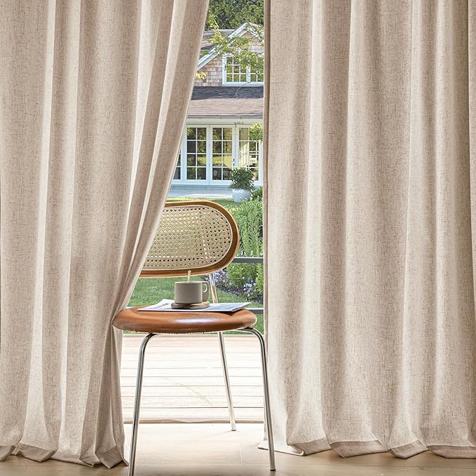 MIULEE Non-See-Through Privacy Linen Curtains 2 Panels, Light Filtering Window Curtains Farnhouse Textured Back Tab Semi Sheer Drapes for Bedroom Living Room, 52 x 84 Inches Long, Beige