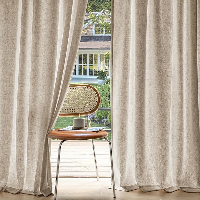 MIULEE Non-See-Through Privacy Linen Curtains 2 Panels, Light Filtering Window Curtains Farnhouse Textured Back Tab Semi Sheer Drapes for Bedroom Living Room, 52 x 90 Inches Long, Taupe