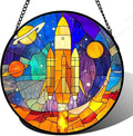 Stained Glass Window Hanging Abstract Universe Planetary Rocket Large 15" - Suncatcher Door Garden Sun Catcher Home Decor Birthday Children's for Men Teenage Boys Kids
