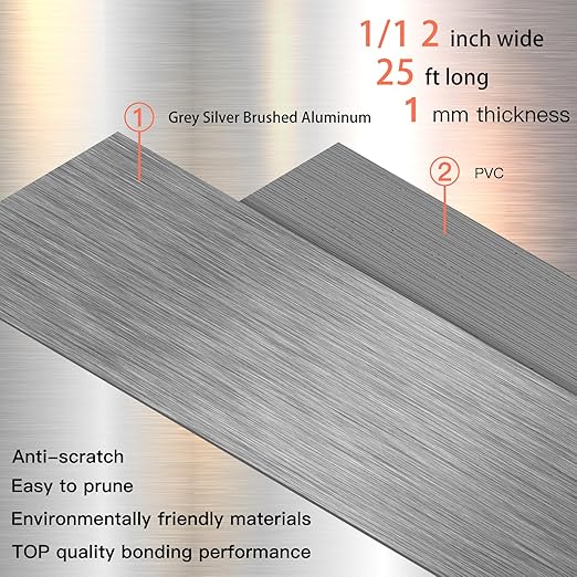GSCIT Club Grey Silver Edge Banding, 1 1/2 Inch x 25ft Aluminum Brushed Edge Banding PVC Edge Trim for Cabinet Repair Furniture