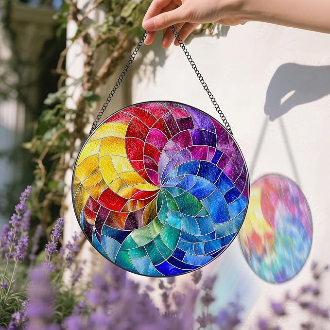 Rainbow Spiral Ornament: Stained Glass Suncatcher, Sun Catchers Indoor Window, Stained Glass Window Hanging, Christmas Ornament, Gifts for Christmas, Mother's Day, Housewarming, Birthday