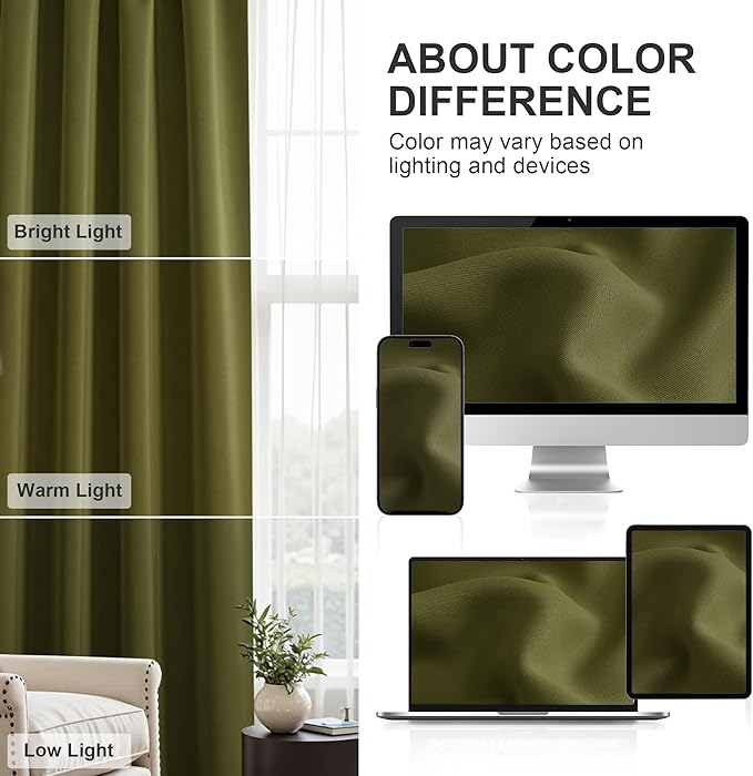 PONY DANCE 45 inches Kitchen Curtains - 42 W x 45 L Olive Green Blackout Curtains & Draperies Light Block Decorative Privacy Protect for Bedroom Windows Short Shade Blinds, 1 Pair