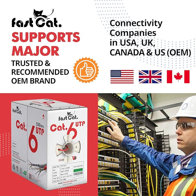 fast Cat. Cat6 Ethernet Cable 1000ft - 23 AWG, CMR, Insulated Solid Bare Copper Wire Cat 6 Cable with Noise Reducing Cross Separator - 550MHZ / 10 Gigabit Speed UTP LAN Cat6 Cable 1000ft - CMR (Green)