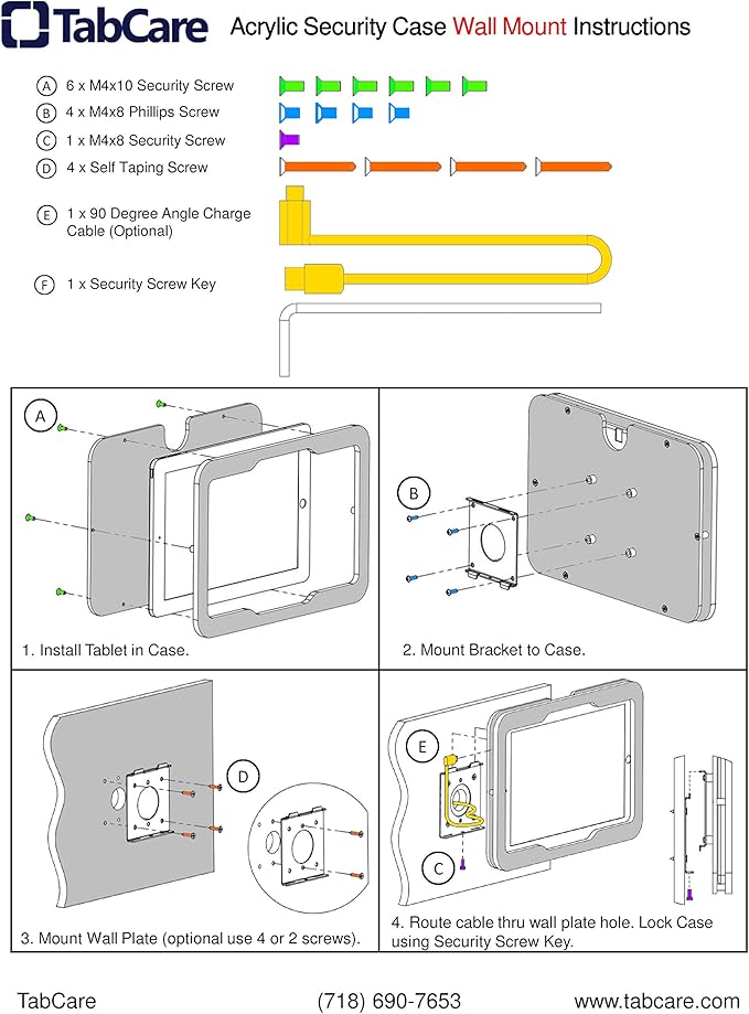TABcare Security Anti-Theft Acrylic VESA Enclosure for Amazon Fire Max 11 with Free Wall Mount Kit & 90-Degree USB C Charge Cable(Clear, Fire Max 11)