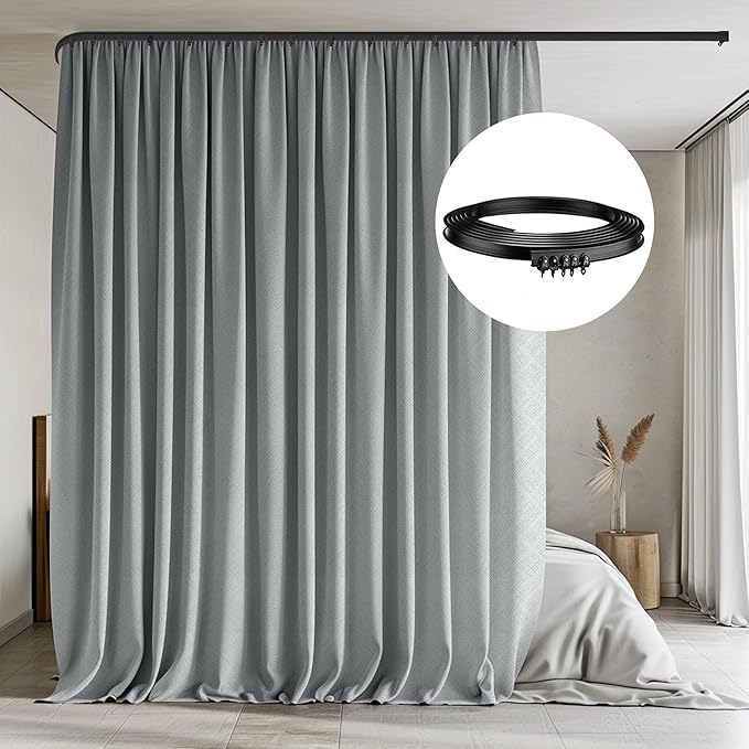 Room Divider Curtain with Flexible Ceiling Track Set.(Light Grey W100 x H96 1 Panel)