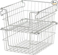 TRINITY 2-Pack Stackable Metal Wire Storage Baskets With Handles, EcoStorage Chrome, 11 Inches
