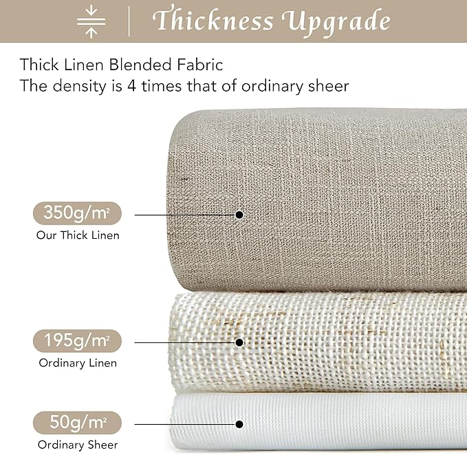 NICETOWN Taupe Thick Linen Curtains 84 Inches Long for Living Room 2 Panels Set, Back Tab/Rod Pocket with Pleat Tape Privacy Added Window Treatments for Farmhouse/Bedroom, W55 x L84