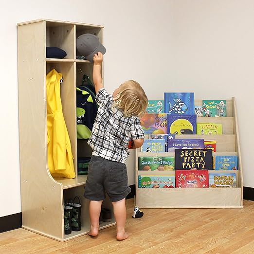 Factory Direct Partners 13138-NT Birch 2-Section Coat Locker with Bench, Storage Cubbies and Coat Hooks - Natural