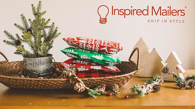 Inspired Mailers - Holiday Poly Mailers 6x9-100 Pack - Christmas Trees and Snowflakes (Black/Gold) - Small Shipping Bags 6x9 - Small Package Bags