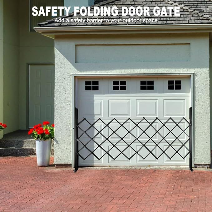 65.35"/W X 59.05" Folding Security Gate,U-Shape Single Folding Door Gate,Flexible Expanding Security Gate with 360° Wheels,Mobile Barricade Safety Barrier