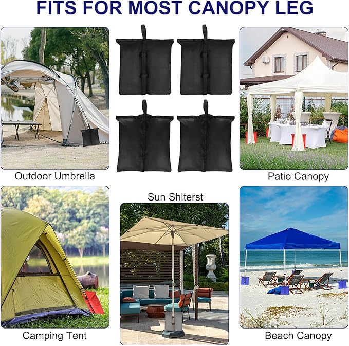 PATIKIL 17" x 16" Canopy Weight Sand Bags, 4 Pieces 600D Oxford Waterproof Leg Weights Sand Bags for Outdoor Canopy Tent Sun Shelter Patio Ladder, Black