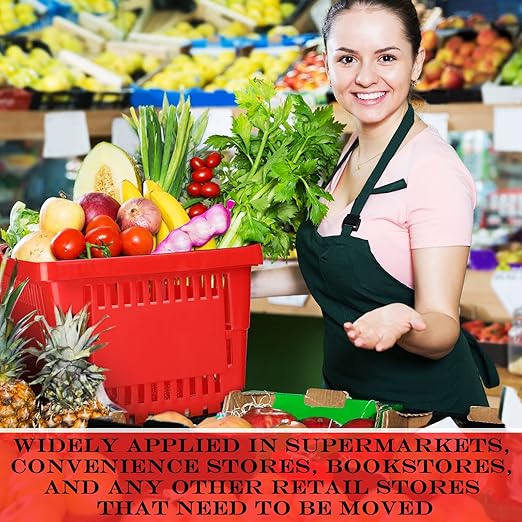 20 Pcs Bulk Shopping Baskets with Handles, 20 L Plastic Grocery Basket 16.9'' x 11.8'' x 9.1'' Portable Shopping Cart for Retail Stores Supermarket(Red)