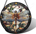 Stained Glass Window Hanging - Dragonfly Plant Suncatcher Ready to Hang Window Doors Home Decoration, Christmas, Mother's Day Birthday Gifts for Women, Men, and Mom 6.3X6.3IN