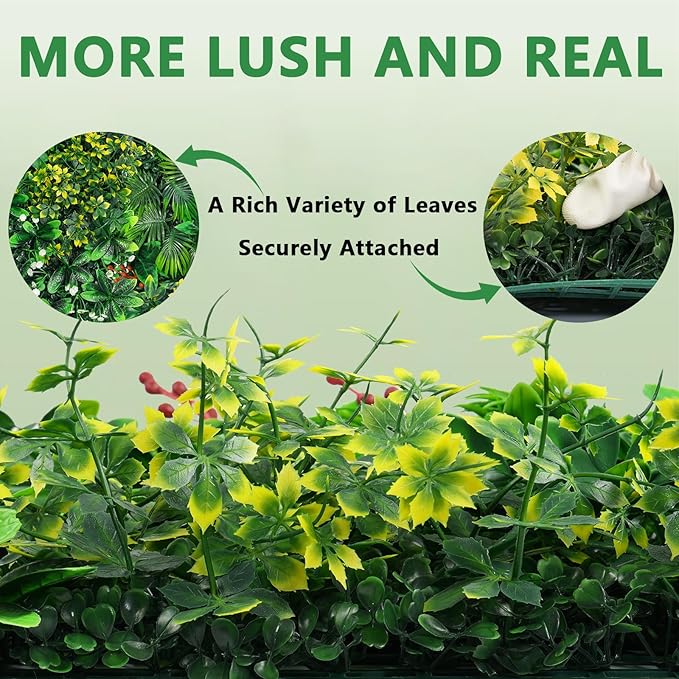 Artificial Grass Wall Panels, 20''x20'' 6pcs Boxwood Wall Panels with Tropical Leaves, Faux Greenery Privacy Fence Screen, Grass Backdrop for Outdoor Indoor Garden Birthday Wedding Decor