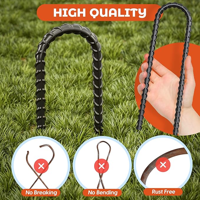 Happin® 12 Inch Heavy Duty Ground Anchors, Garden Stakes U Hook, Tent Stakes Heavy Duty, Chain Link Fence Anchors, Ground Anchors Screw in, Yard Stakes, Galvanized Steel, (8 Pack, Black)