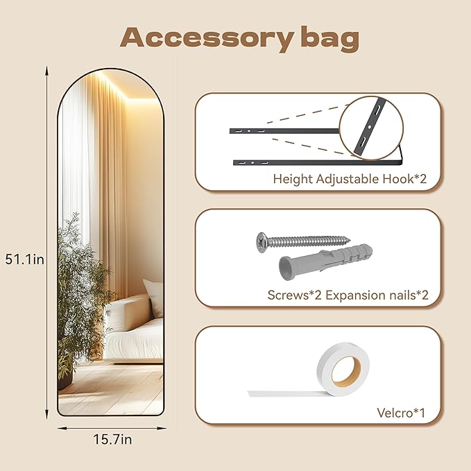 Hasipu Door Mirror Full Length, 47.2 x 15.7 Inch Full Body Wall Mirror Over The Door Hanging Mirror for Bedroom, Living Room, Cloakroom（White）