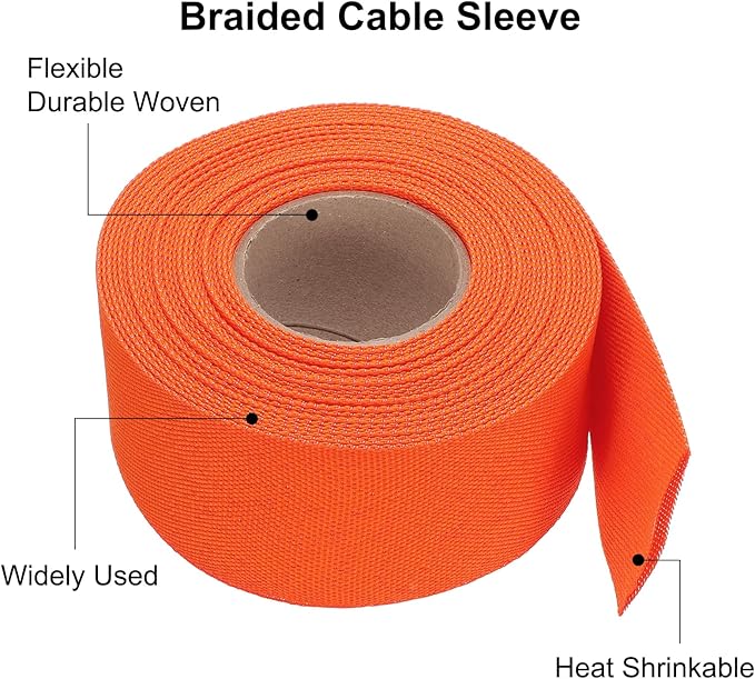 MECCANIXITY Braided Cable Sleeves Heat Shrinkable Fabric Sleeving, 1 9/16" 33ft Orange 2:1 Ratio Heat Shrinkable Cord Protector for Harness Cable, Network Cable Protection, Cable Management
