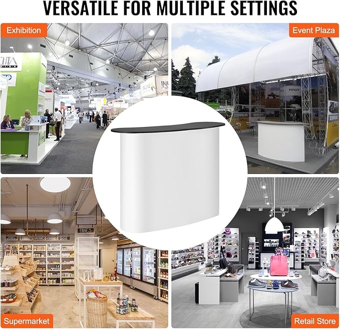 VEVOR Portable Tradeshow Podium Table, 51.18" x 18.31" x 37.4", Display Exhibition Counter Stand Booth Fair with Wall, Foldable Promotion Retail Bar Table Pop Up Podium with Storage Rack, Carrying Bag