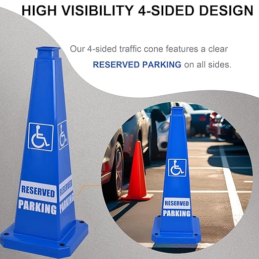 OrangeStar 6-Pack 28" Reserved Parking Cones, Large 4-Sided Message Safety Traffic Cones with Heavy Rubber Base for Indoor Outdoor Use, Parking Lot Control, Driveway Barriers, Blue