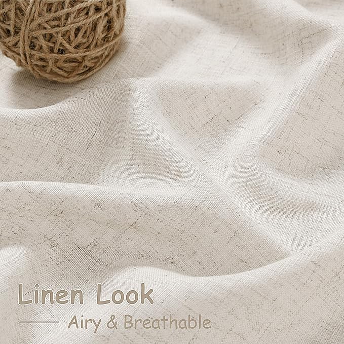 Nanspring Pearl White 102 Inch Long Curtains for Living Room Linen Light Filtering Semi Sheer Curtain Back Tab Coastal Decor Floor to Ceiling Modern Drapes for Bedroom Office 52x102, 2 Panels