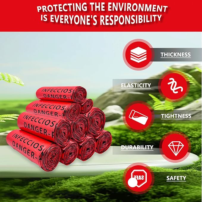 200 Count 24.4inx24.4in Biohazard Waste Bags, 10-Gallon Safe Infectious Waste Disposal Bags,Red Trash Liner,No Leak Bags, Medical Grade