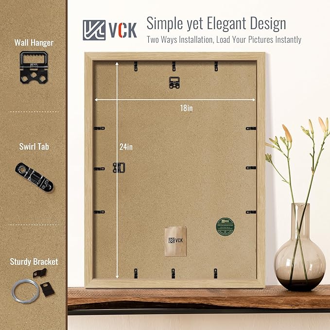 VCK 18x24 Poster Frame 5 Pack - Natural Oak, High-End Wood Picture Frames with Polished Plexiglass, Display 16x20 Photo with Mat or 18x24 without Mat, Art Gallery-Quality, Wall Hanging, Natural Oak