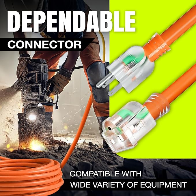 100ft Outdoor/Indoor Extension Cord 14/3 Gauge Heavy Duty 3 Prong SJTW, Waterproof, Flexible Cold-Resistant Long Power Cord,13A 125V 1625W, Orange by LifeSupplyUSA