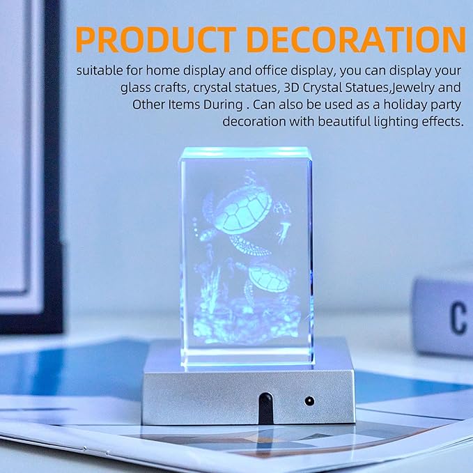 EUSTUMA LED Light Base Square Display Stand In A Variety of Colors,Lighted Up Stand Color Changing LED for 3D Glass Crystal Art,Holiday Party Decoration. (Small silver, Small)