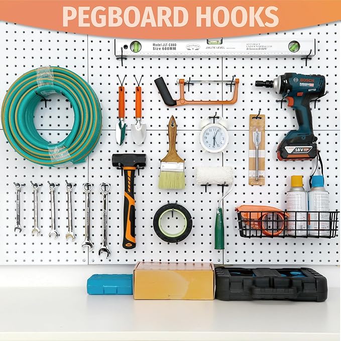 HUHOLE Pegboard Hooks 2 Inch, 4 Inch, 6 Inch, 60PC, Peg Board Hooks for Hanging, Fit 1/4" or 1/8" Pegboard, Ideal for Garage Tool Organization, Wall Storage (Black, 2+4+6 Inch)
