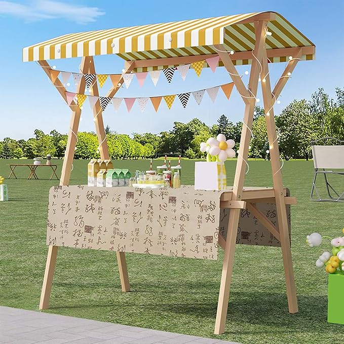 Outdoor Vendor Cart, Portable Cart with Canopy, Movable Stall Display Stand, Foldable Vending Stand Kiosk Display Trolley with Canopy, for Market, Street Food, Events(Yellow 5,120cm/47.2in)