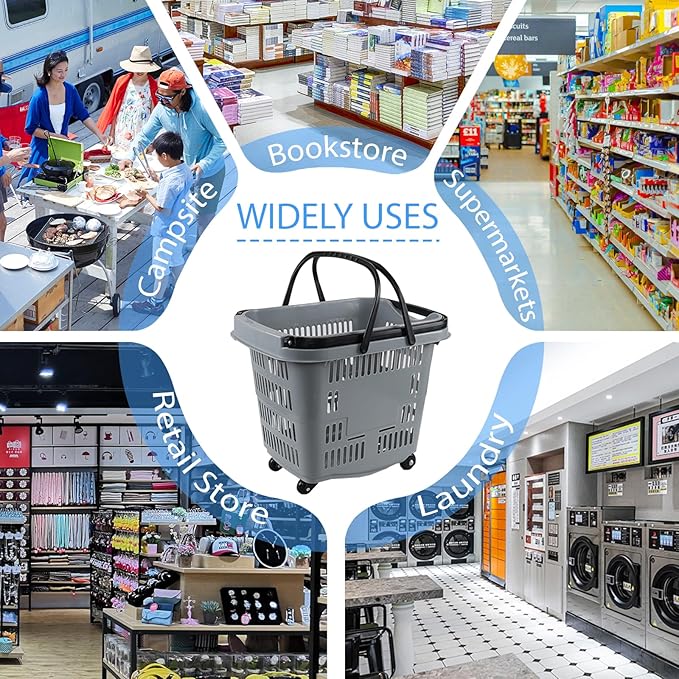 Saedy Shopping Baskets with Handles Set of 6, 50 L Plastic Laundry Basket on Wheels